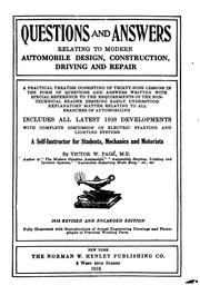 Cover of: Questions and Answers Relating to Modern Automobile Design, Construction .. by Victor Wilfred Pagé